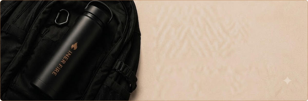Inner Fire flask in a backpack
